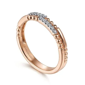 14K Rose Gold Two Row Beaded Diamond Stackable Ring - LR51456K45JJ