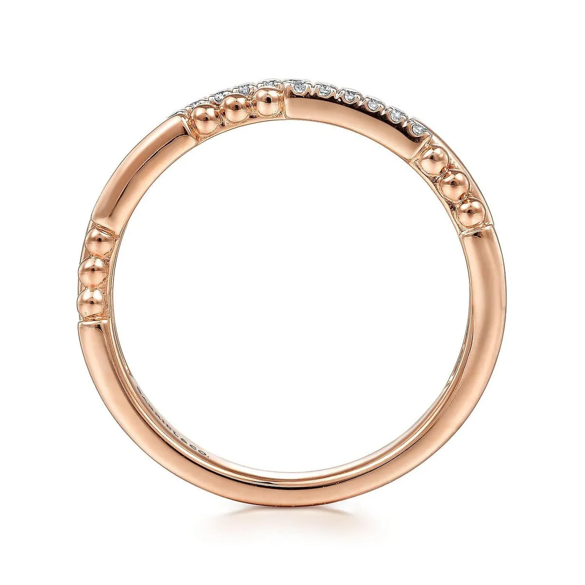 14K Rose Gold Two Row Beaded Diamond Stackable Ring - LR51456K45JJ