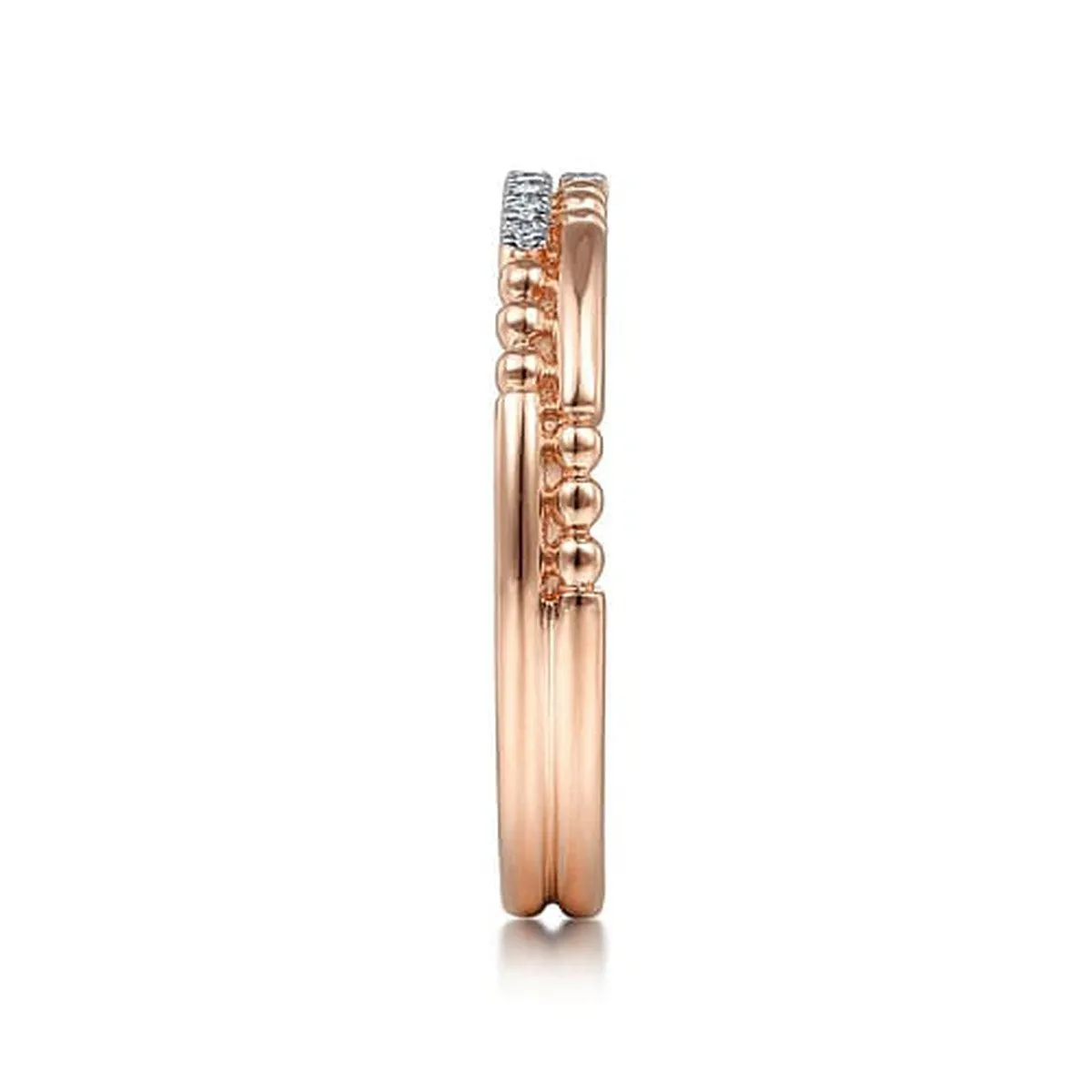 14K Rose Gold Two Row Beaded Diamond Stackable Ring - LR51456K45JJ