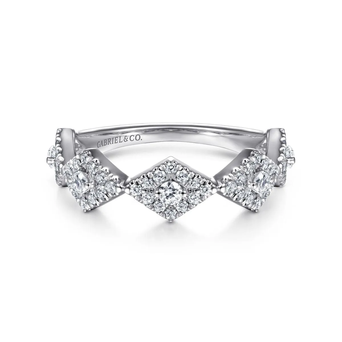 14K White Gold Diamond Station Stackable Ring - LR51683W45JJ