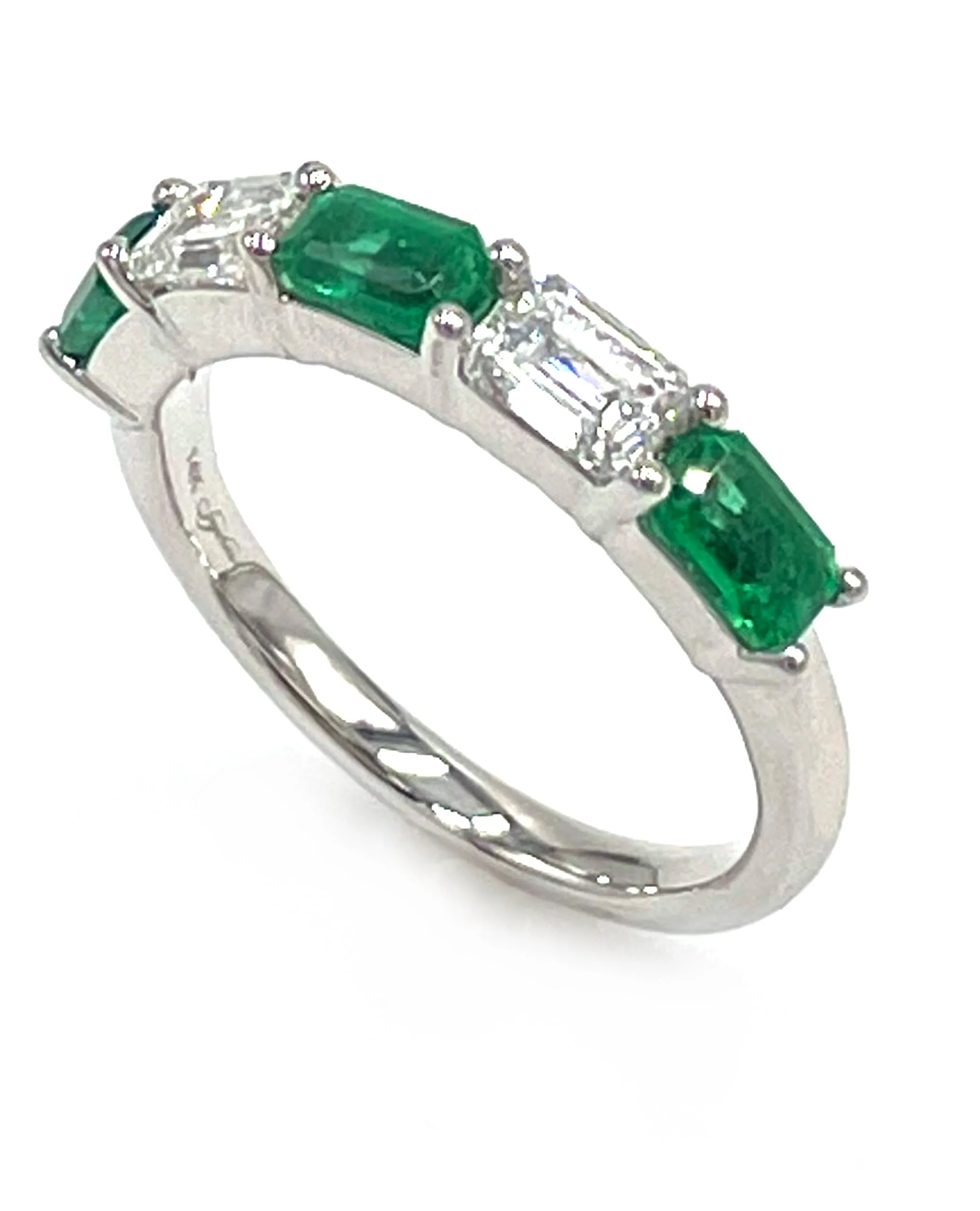 14K White Gold Emerald and Diamond Ring