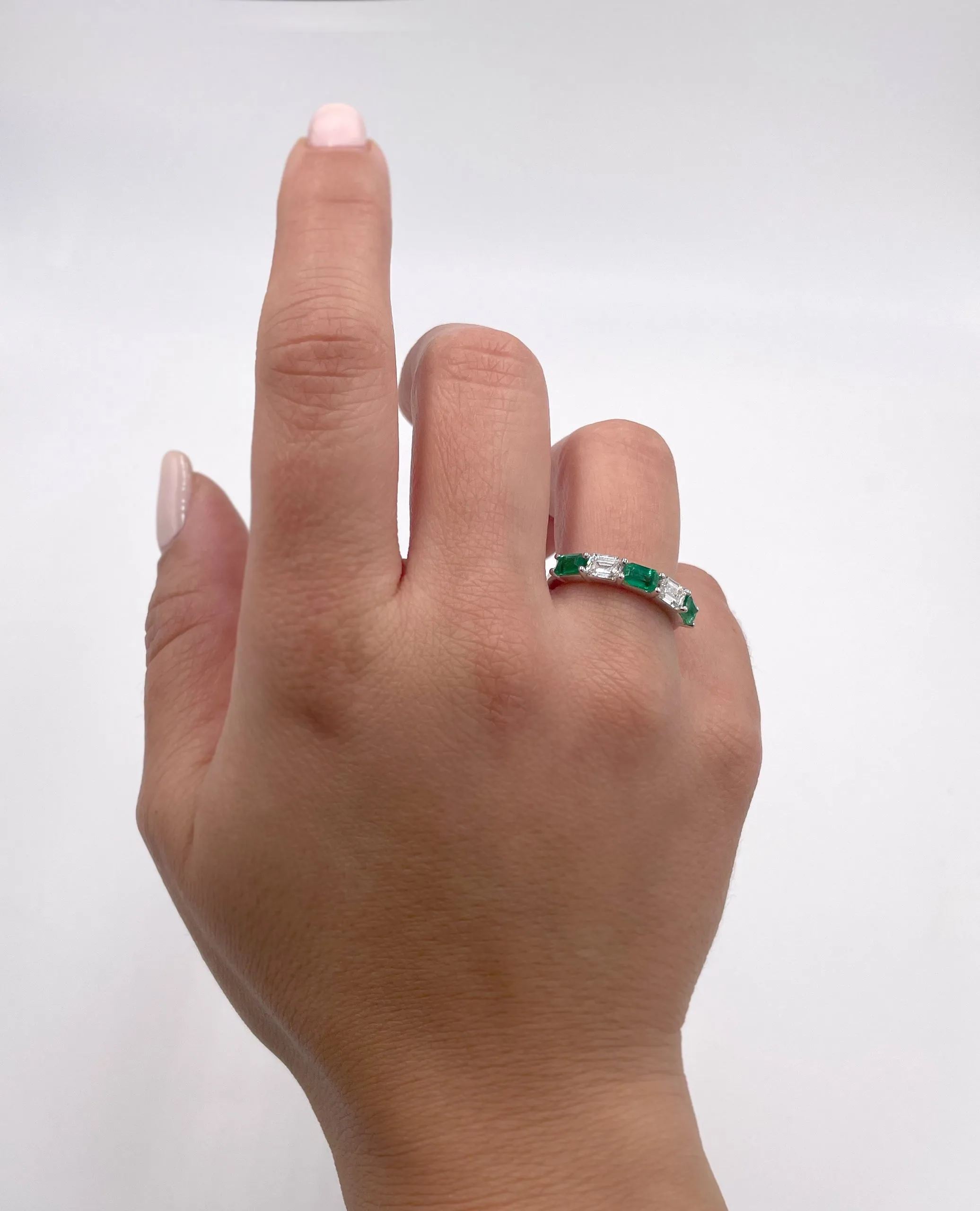 14K White Gold Emerald and Diamond Ring