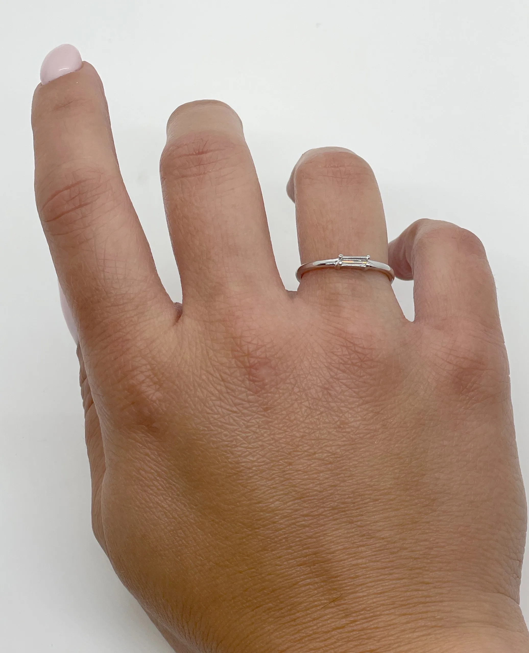 14K White Gold Stackable Ring with Baguette Diamond