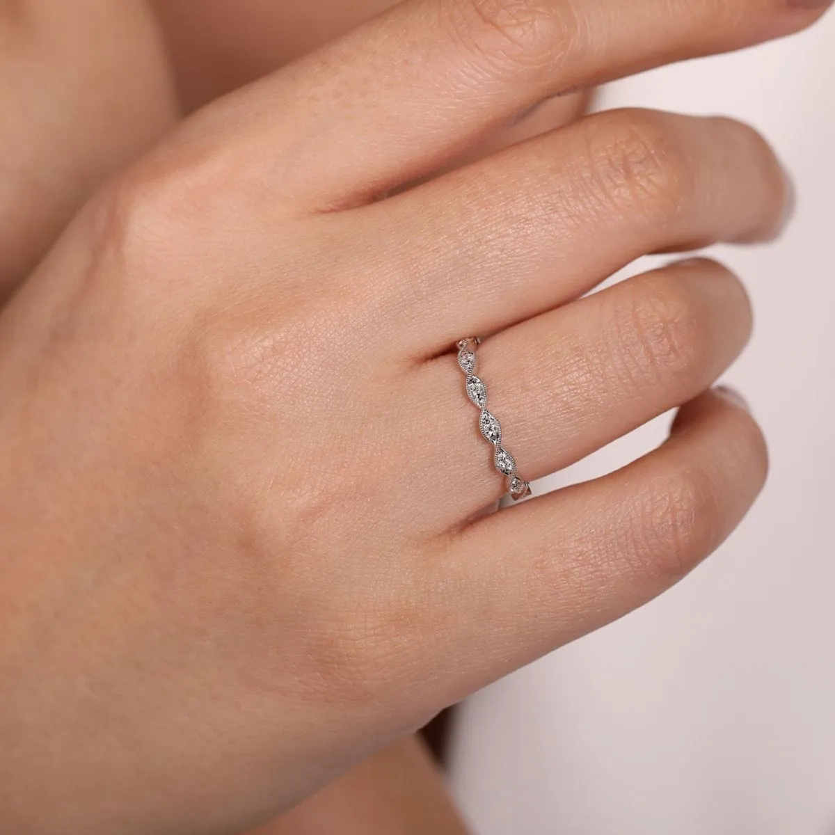 14K White Gold Twisted Diamond Stackable Ring - LR51178W45JJ