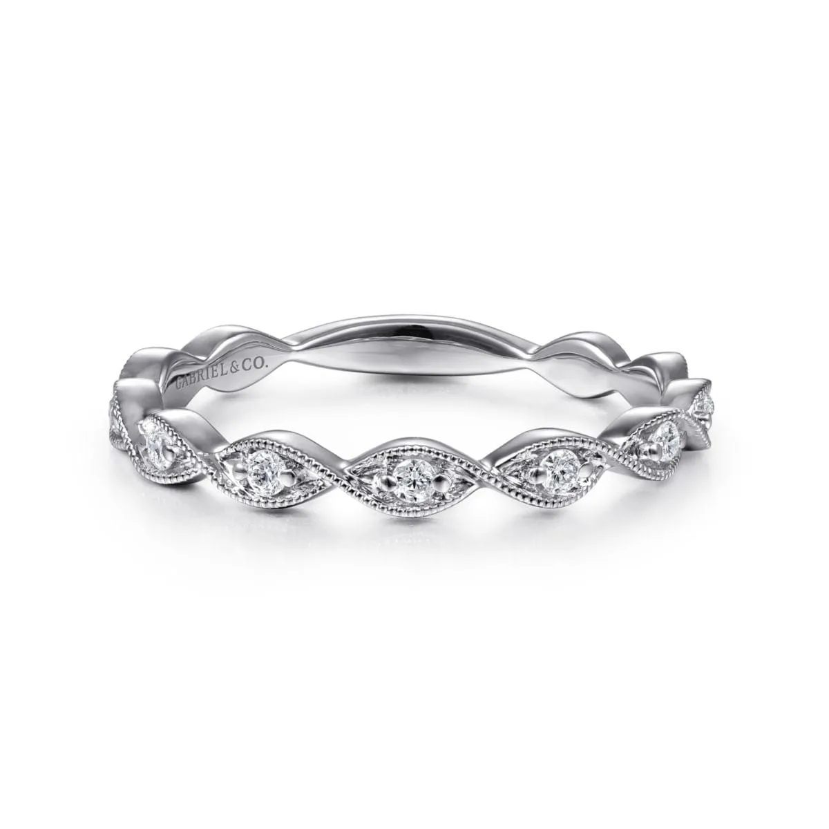 14K White Gold Twisted Diamond Stackable Ring - LR51178W45JJ