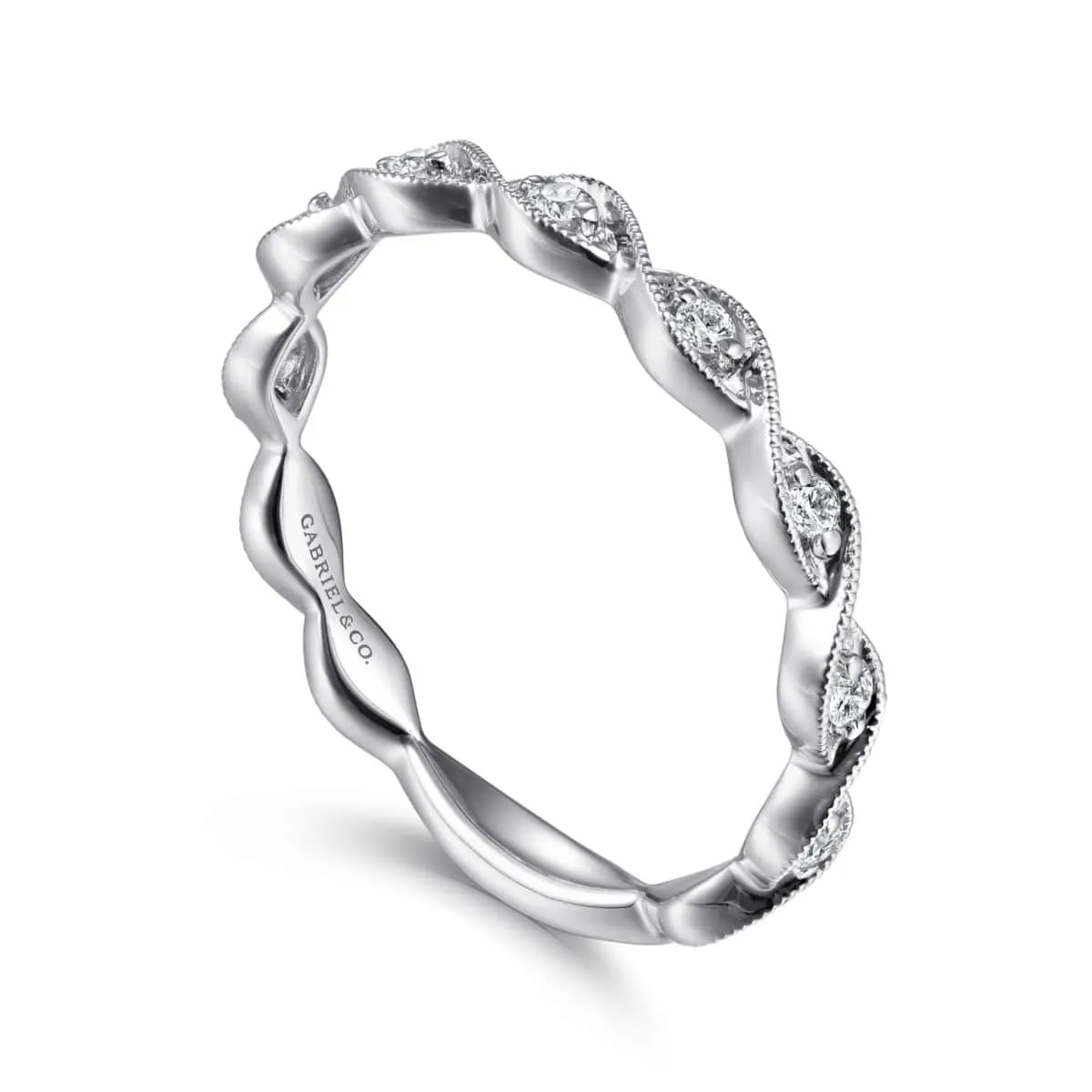 14K White Gold Twisted Diamond Stackable Ring - LR51178W45JJ