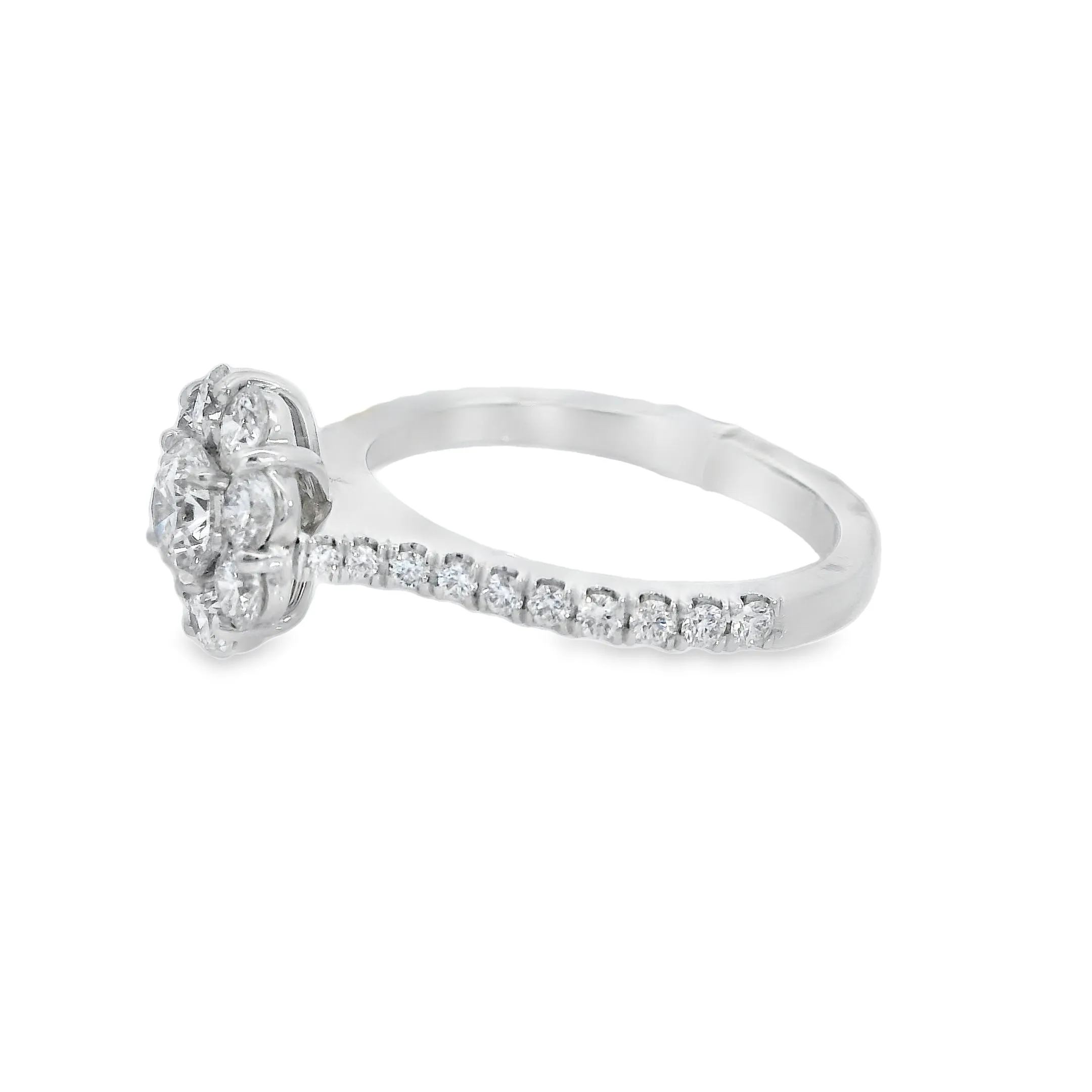 18K White Round Diamond 1.34Ct Halo Engagement Ring