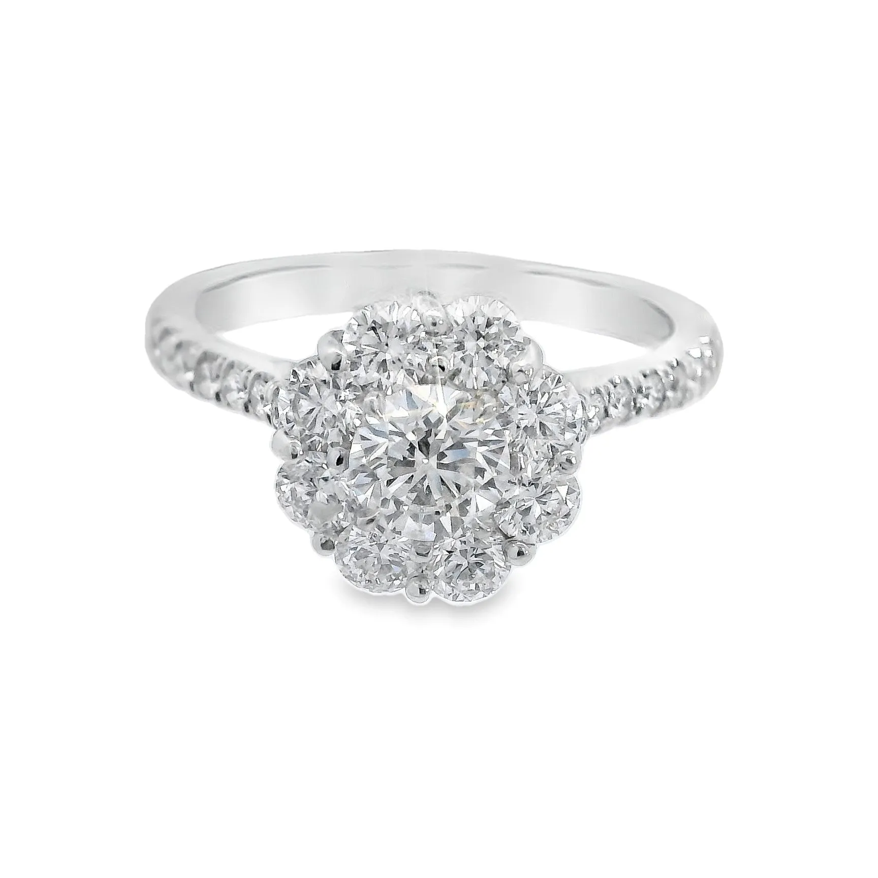 18K White Round Diamond 1.34Ct Halo Engagement Ring