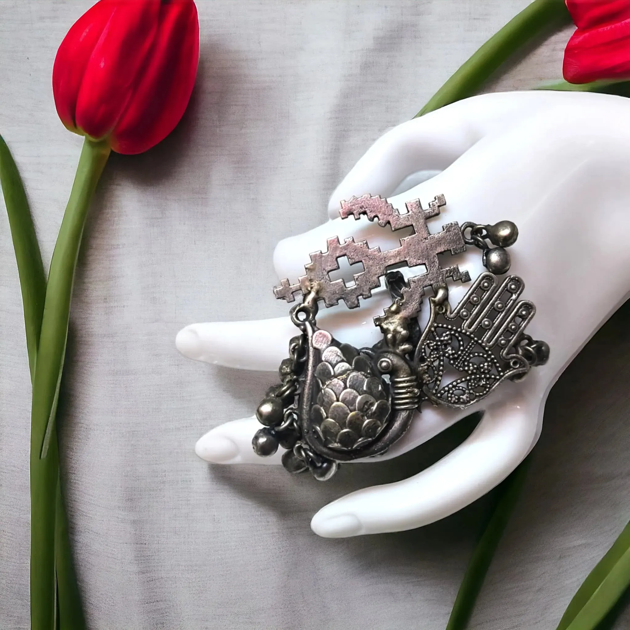 Aadhya Silver Lookalike Oxidised Fusion Ring