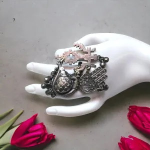 Aadhya Silver Lookalike Oxidised Fusion Ring