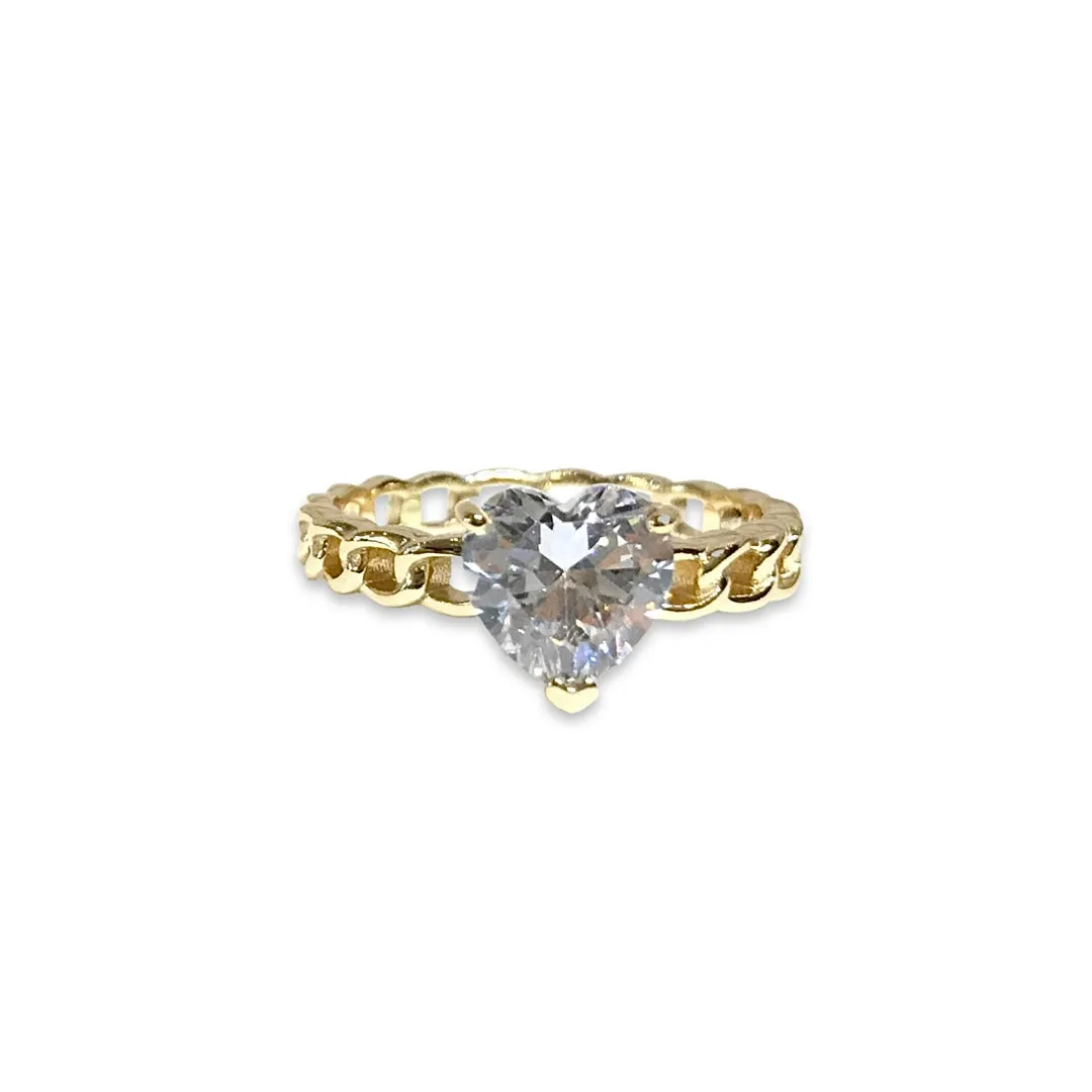Amy Heart Cuban Chain Ring