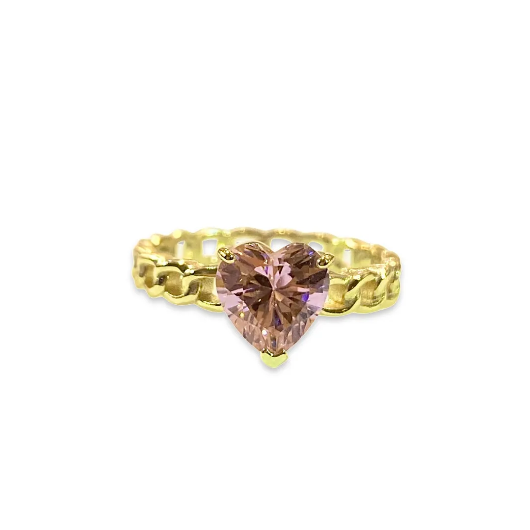 Amy Heart Cuban Chain Ring