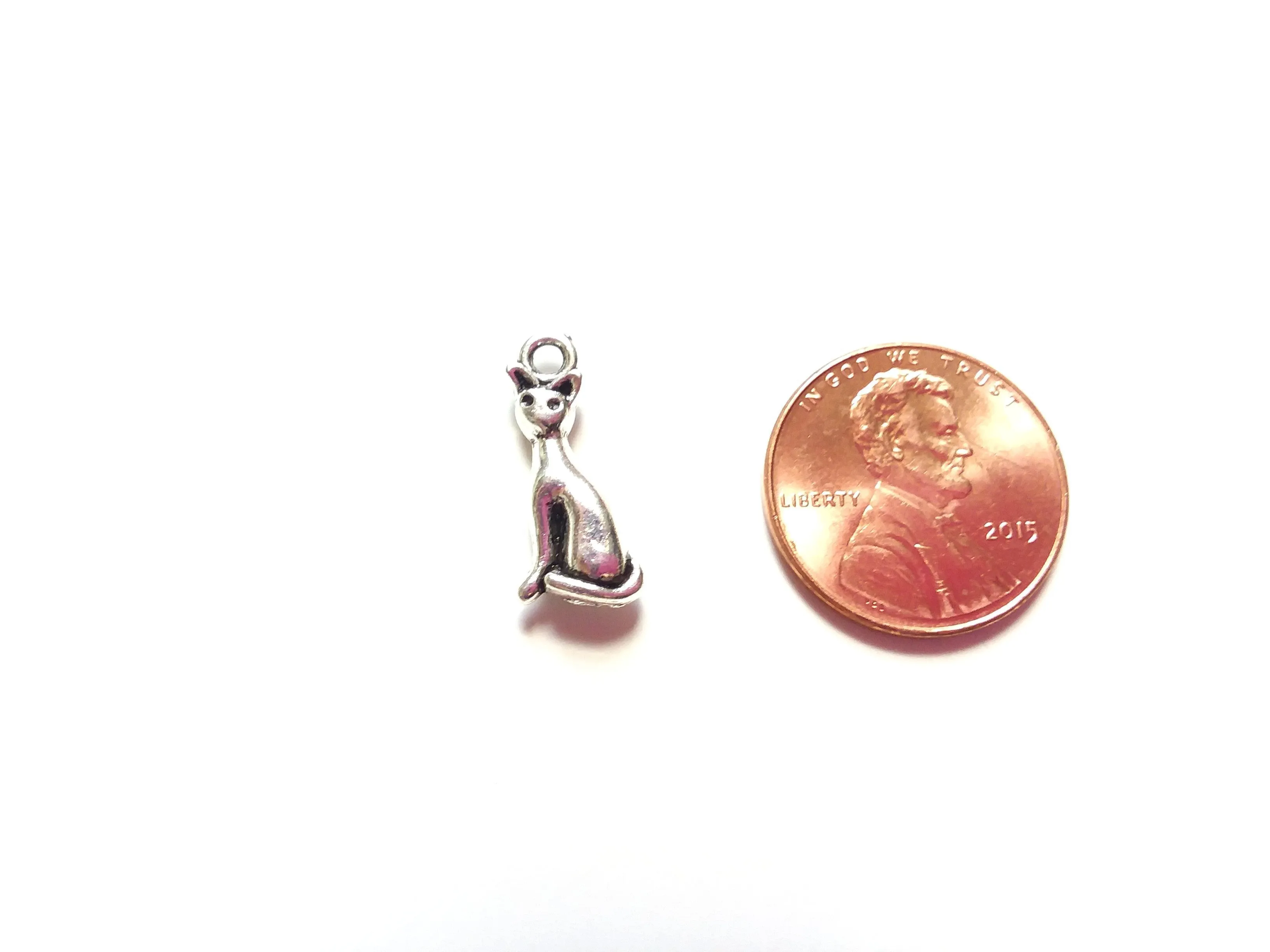 Antique Silver Cat Pendant Charms (Jump Rings Included)