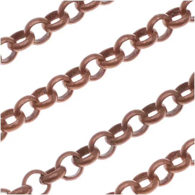 Antiqued Copper Plated Rolo Chain, 3.7mm, by the Foot