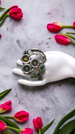 Ayesha Silver Lookalike Oxidised Fusion Ring