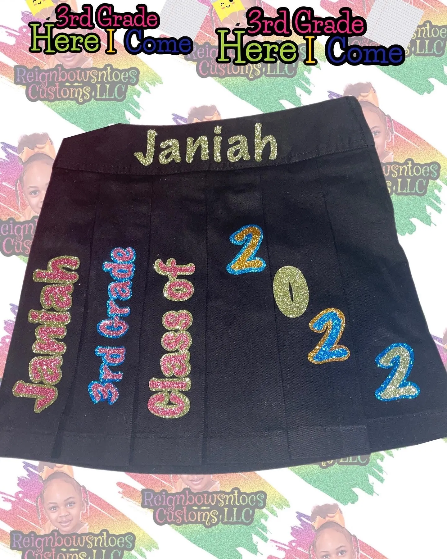 Back to school skirt set, Pleated skirt set, 3rd Grade here I come