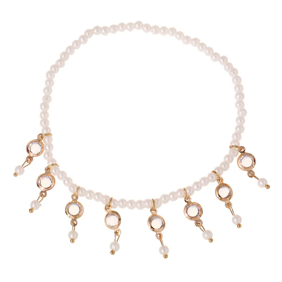 Beach Pearl Crystal Tassel Elastic Anklet