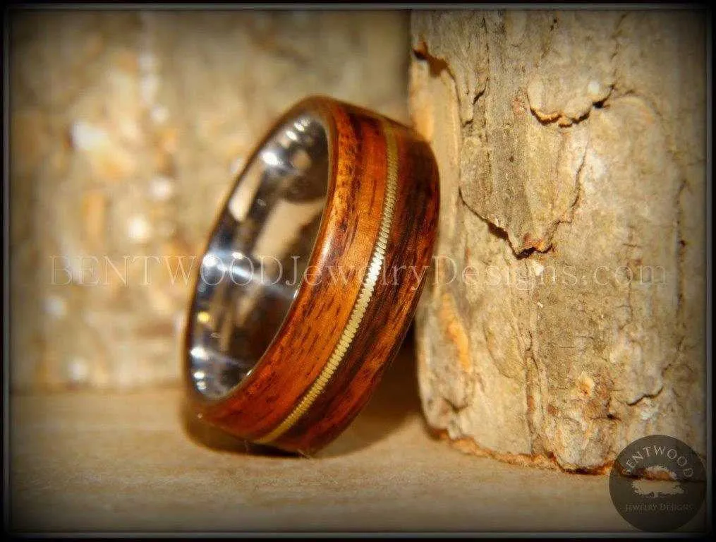 Bentwood Ring - "Acoustic" Rosewood Wood Ring Bronze Acoustic Guitar String Inlay on Surgical Grade Stainless Steel Comfort Fit Metal Core