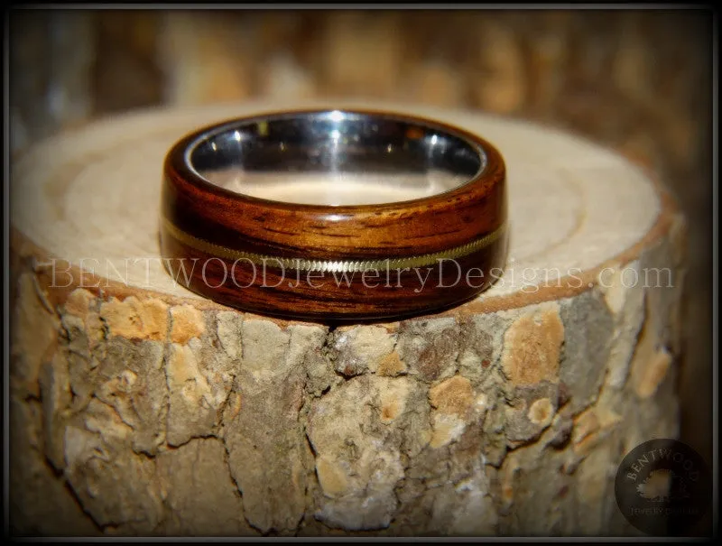 Bentwood Ring - "Acoustic" Rosewood Wood Ring Bronze Acoustic Guitar String Inlay on Surgical Grade Stainless Steel Comfort Fit Metal Core