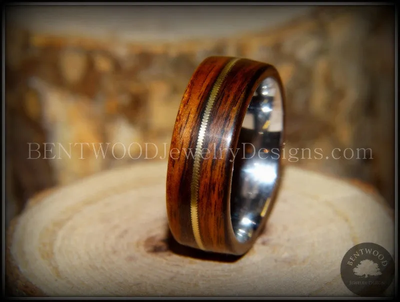 Bentwood Ring - "Acoustic" Rosewood Wood Ring Bronze Acoustic Guitar String Inlay on Surgical Grade Stainless Steel Comfort Fit Metal Core