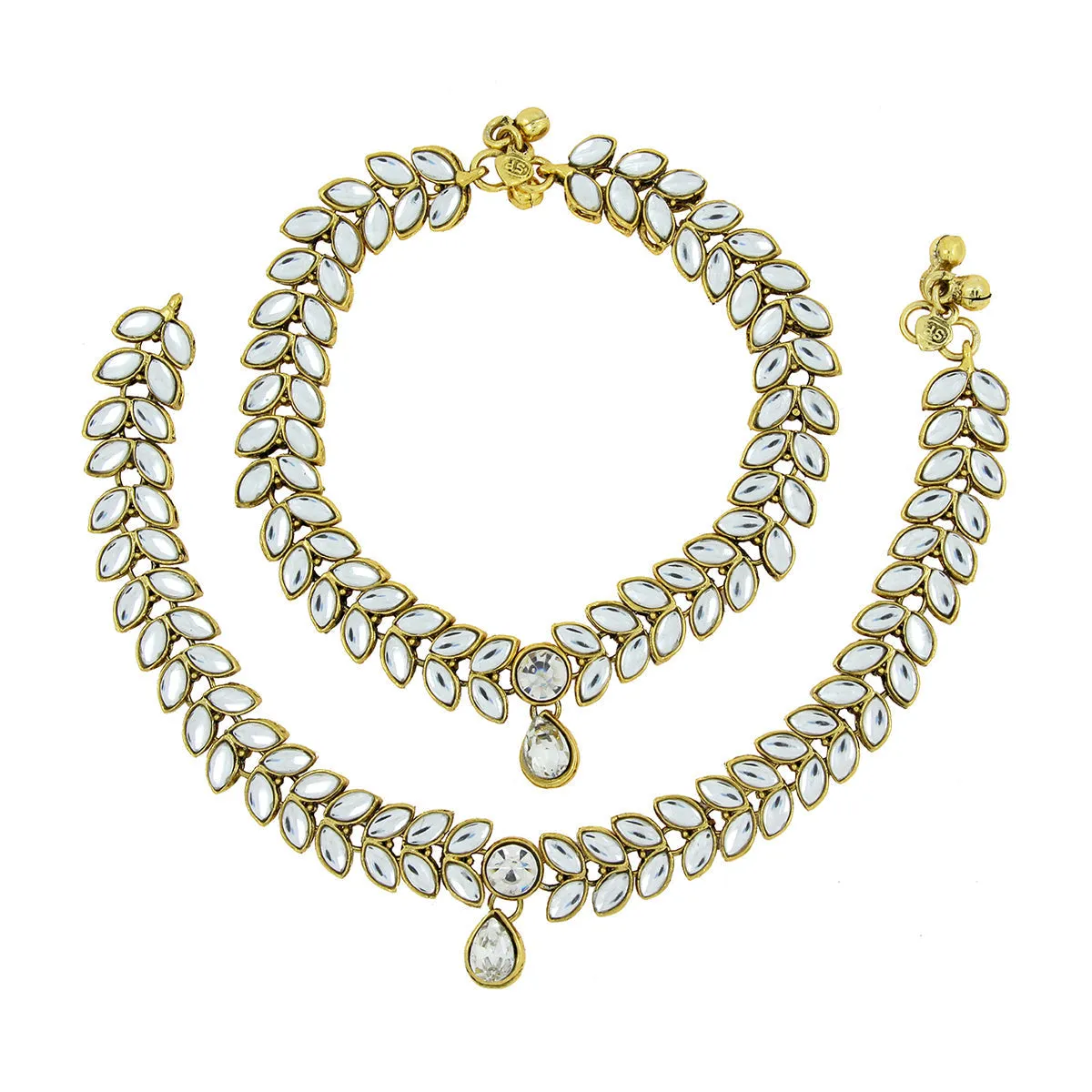 Bridal Antique Traditional Leaf Design Kundan Look Payal Pair 30Cm