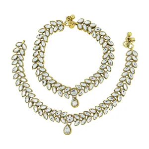 Bridal Antique Traditional Leaf Design Kundan Look Payal Pair 30Cm