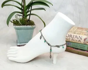Chain Anklet or Bracelet in Green, Adjustable, Beach, Boho, Bohemian, Steampunk, Choice of Colors and Metals