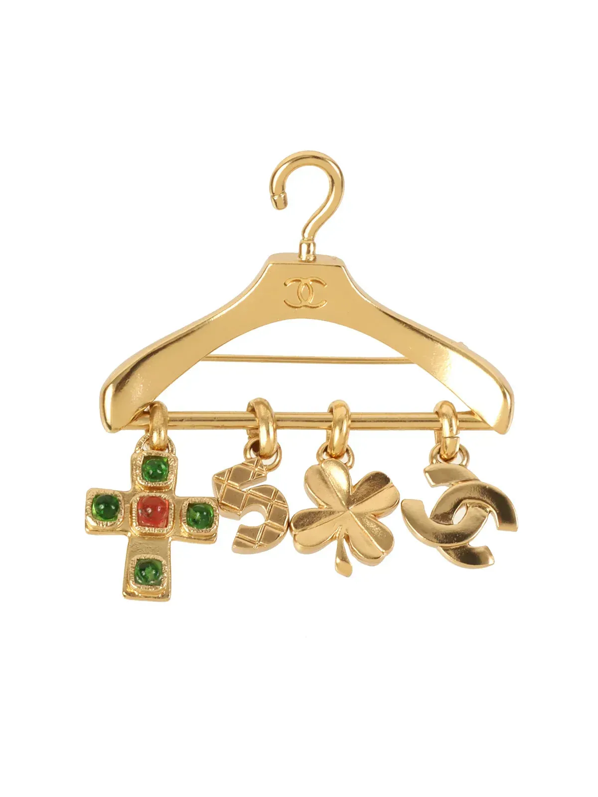 CHANEL 2002 Made Gripoix Hanger Multi Motif Brooch Gold/Green/Pink