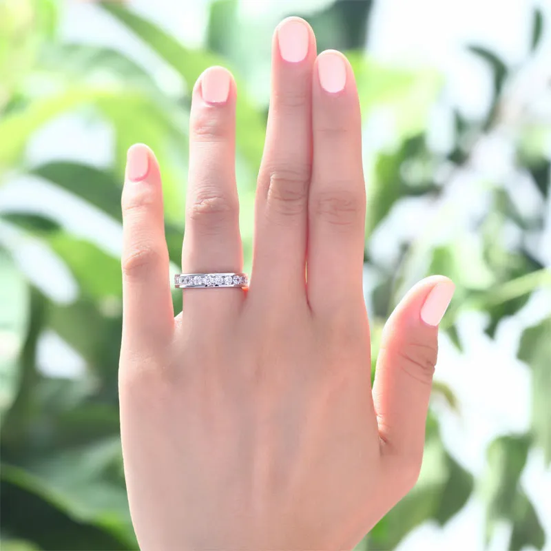 Channel Setting Created Diamond 925 Sterling Silver Eternity Band Wedding Anniversary Ring XFR8004
