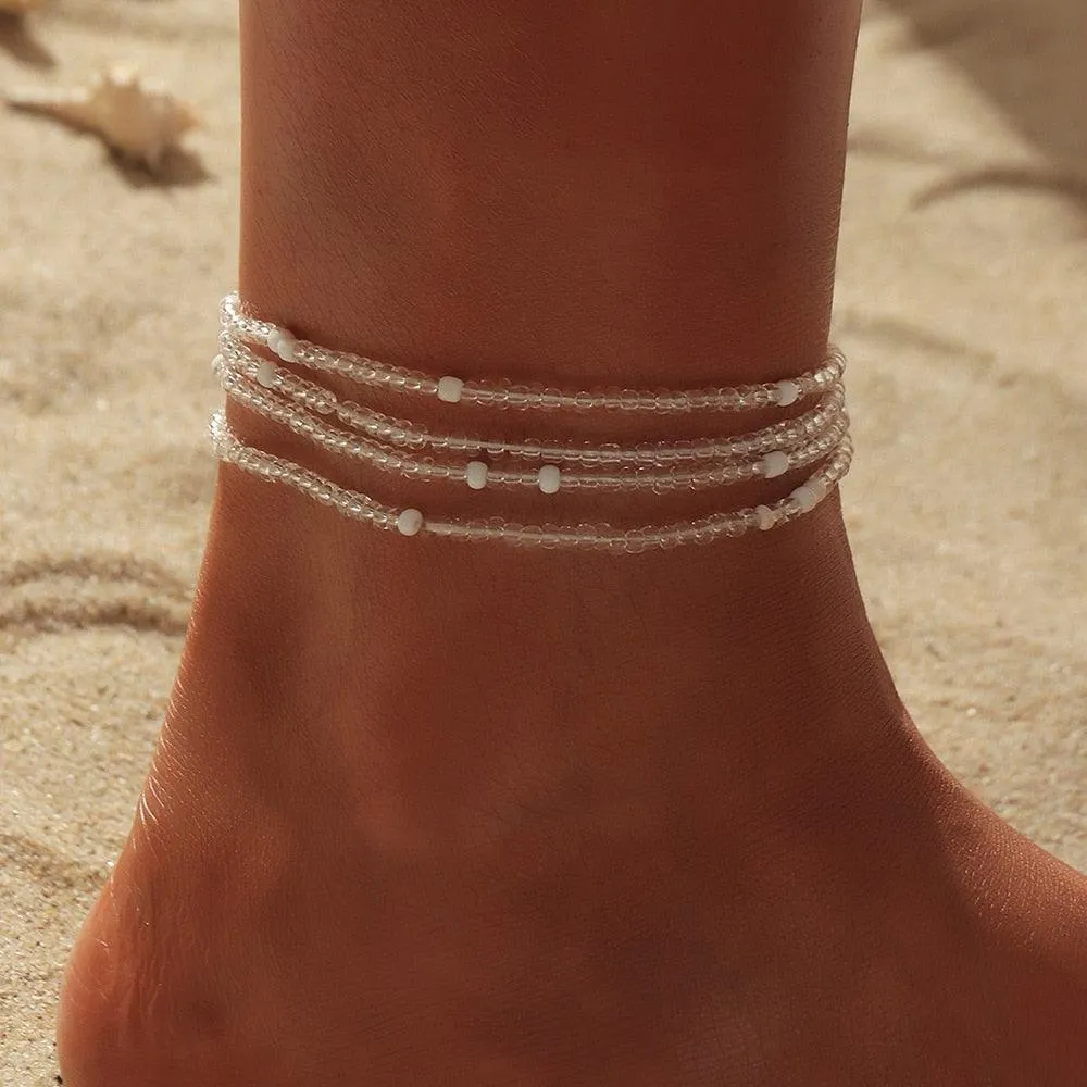 Colorful Czech Glass Seed Beaded Anklet Bracelet Set