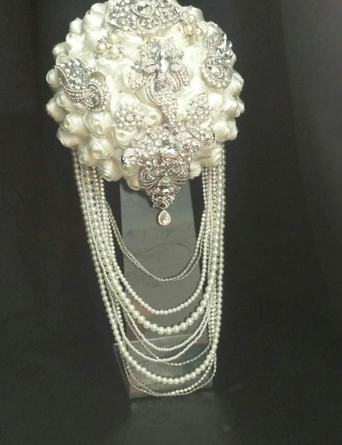 Crystal and pearl brooch bouquet with pearl & rhinestone drape by Crystal wedding uk