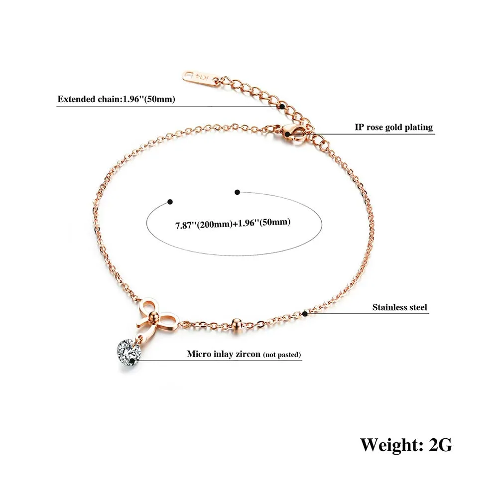 Crystal Sparkling Diamond-studded Bow Anklet Fashion Temperament Cute Birthday Gift