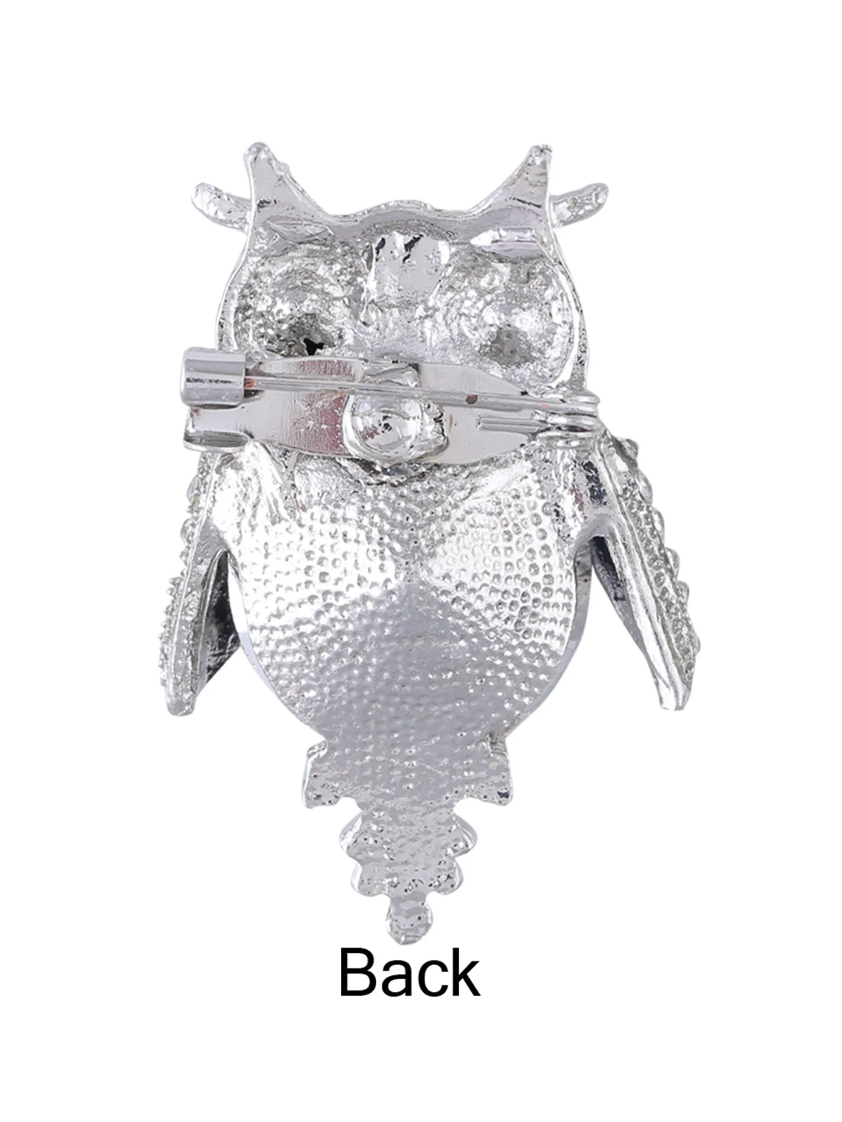 Diamond Studded Silver Owl Unisex Brooch
