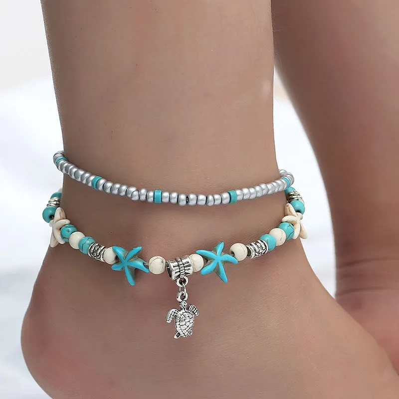 Elephant Yoga Turquoise Beaded Anklet