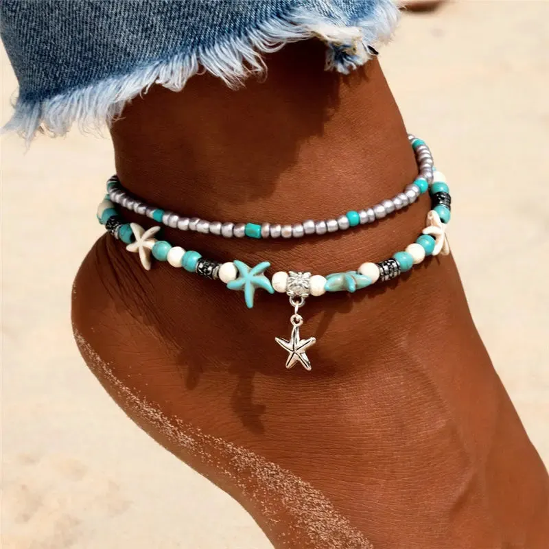 Enhance Your Beach Look with Handmade Shell Beads Starfish Anklets - Perfect Boho Jewellery for Summer Vibes!