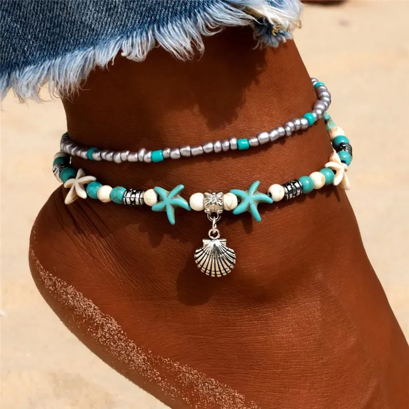 Enhance Your Beach Look with Handmade Shell Beads Starfish Anklets - Perfect Boho Jewellery for Summer Vibes!