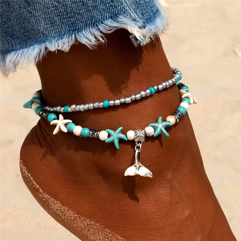 Enhance Your Beach Look with Handmade Shell Beads Starfish Anklets - Perfect Boho Jewellery for Summer Vibes!