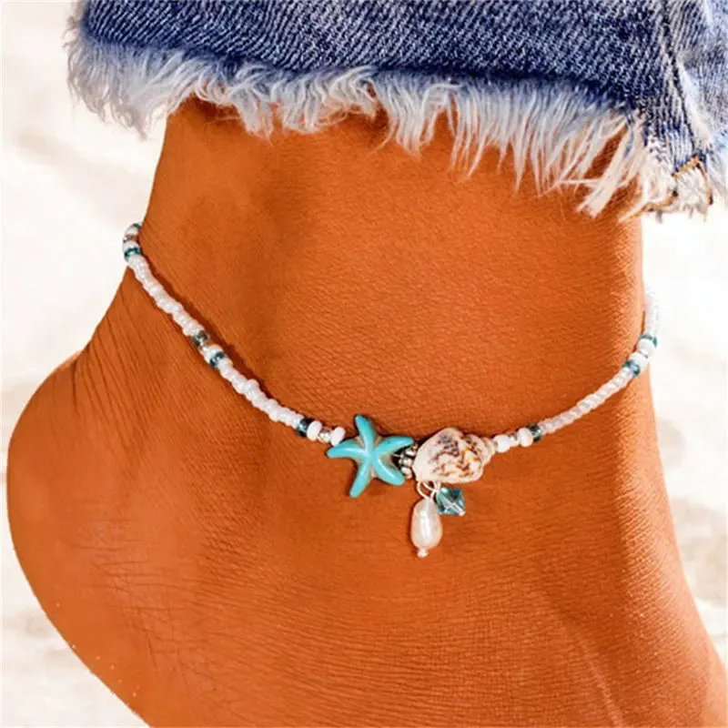 Enhance Your Beach Look with Handmade Shell Beads Starfish Anklets - Perfect Boho Jewellery for Summer Vibes!