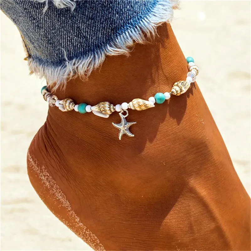 Enhance Your Beach Look with Handmade Shell Beads Starfish Anklets - Perfect Boho Jewellery for Summer Vibes!