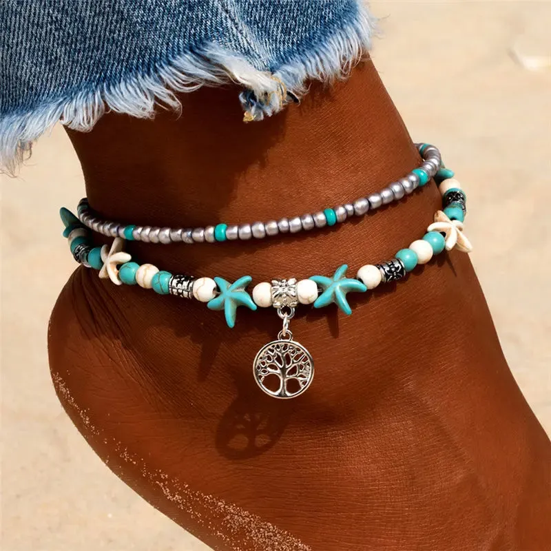 Enhance Your Beach Look with Handmade Shell Beads Starfish Anklets - Perfect Boho Jewellery for Summer Vibes!