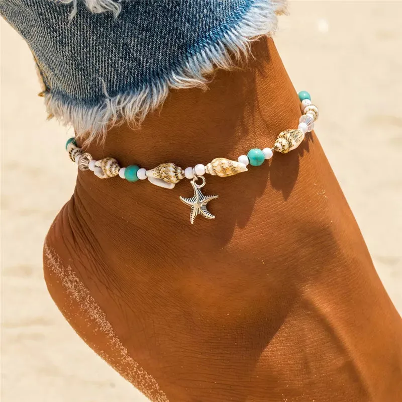 Enhance Your Beach Look with Handmade Shell Beads Starfish Anklets - Perfect Boho Jewellery for Summer Vibes!