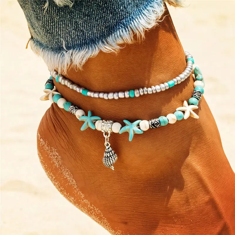 Enhance Your Beach Look with Handmade Shell Beads Starfish Anklets - Perfect Boho Jewellery for Summer Vibes!