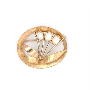 Estate Yellow Gold Floral Motif Opal Pin/Brooch