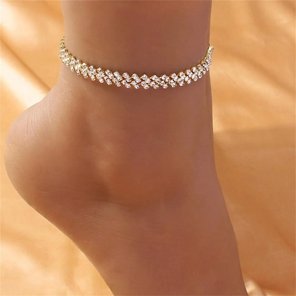 Fashion Silver Color Rhinestone Double Heart Anklet