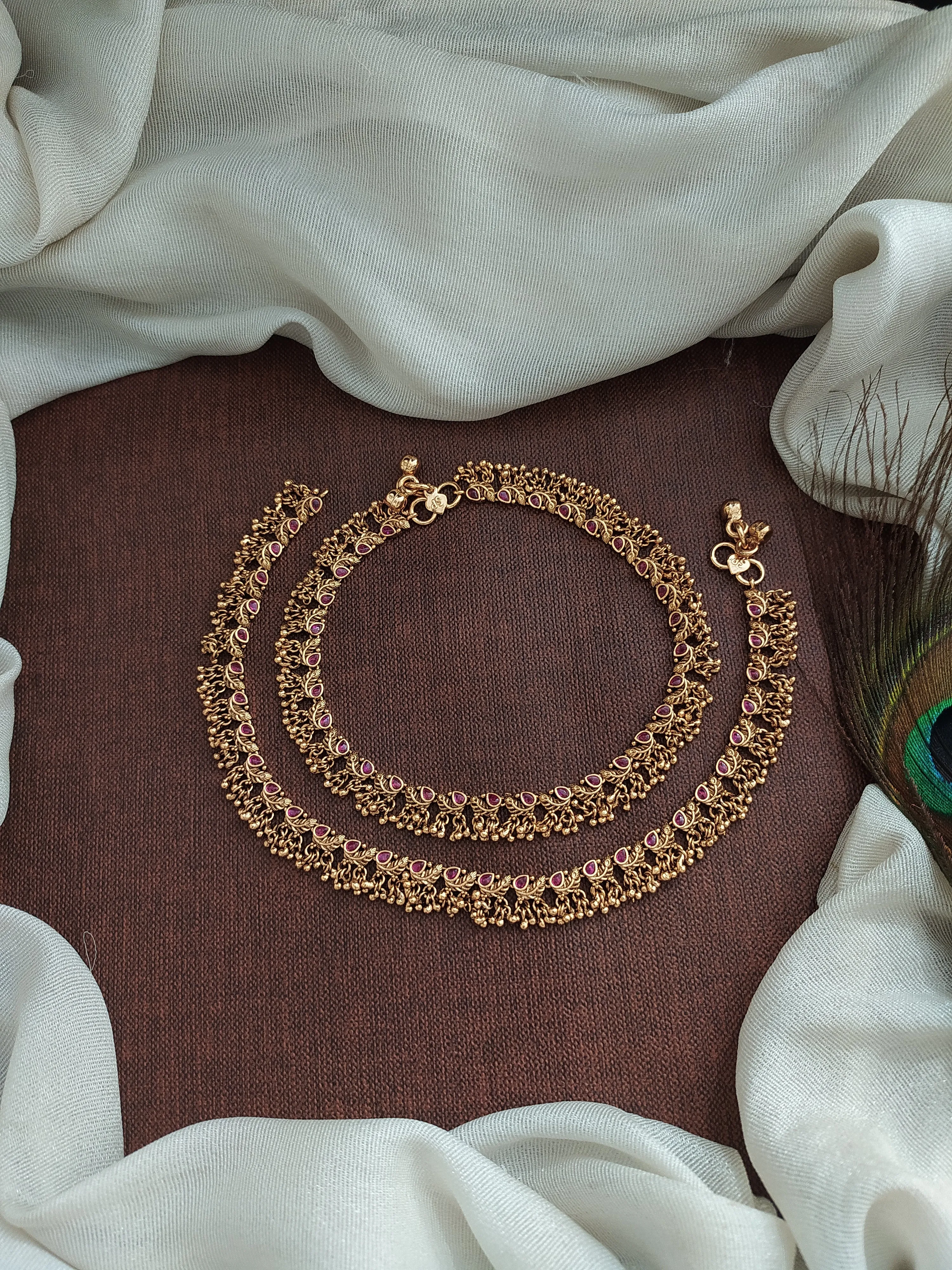 Festive Accessories ~ Antique Anklets with Kemp Stones and Golden Hangings