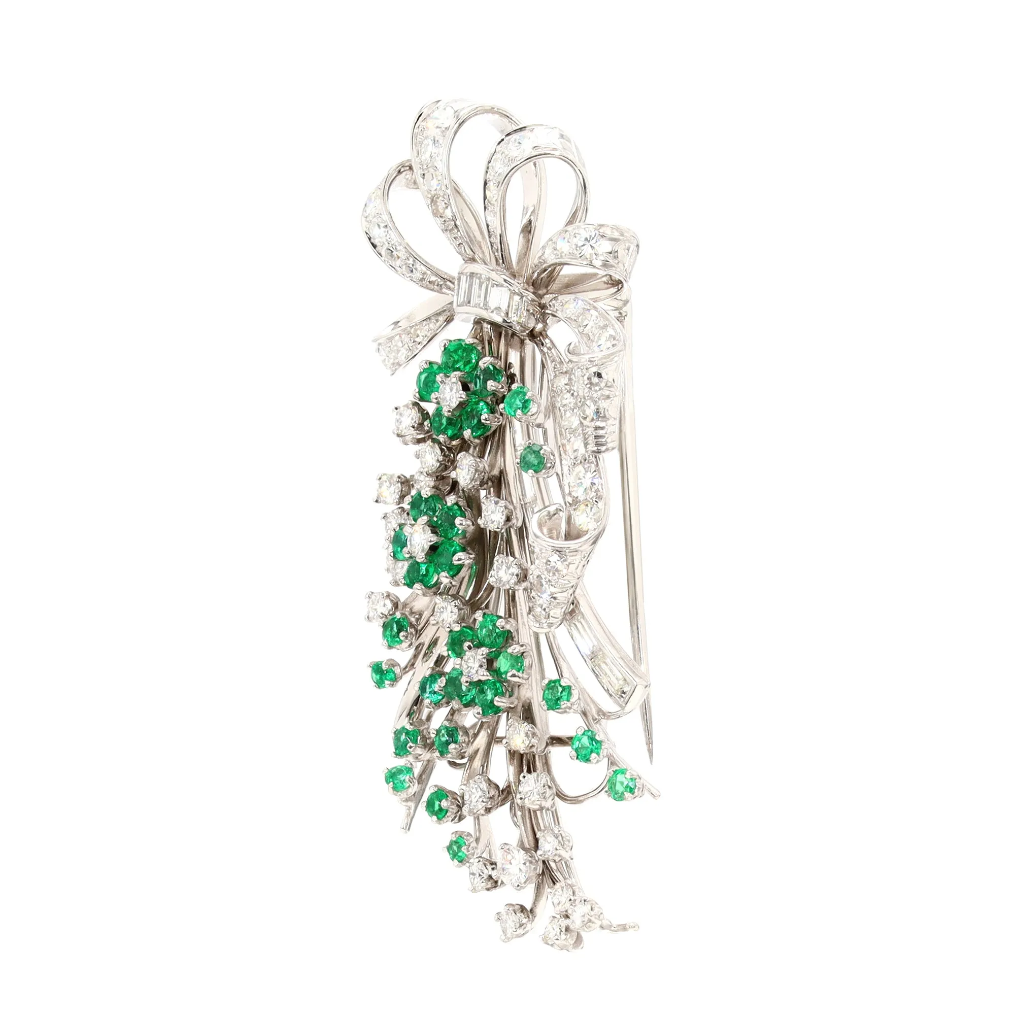 Floral Emerald and Diamond Pin