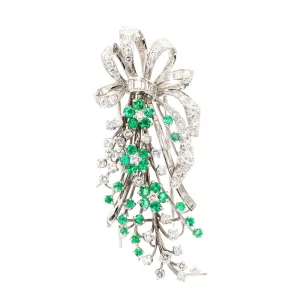 Floral Emerald and Diamond Pin