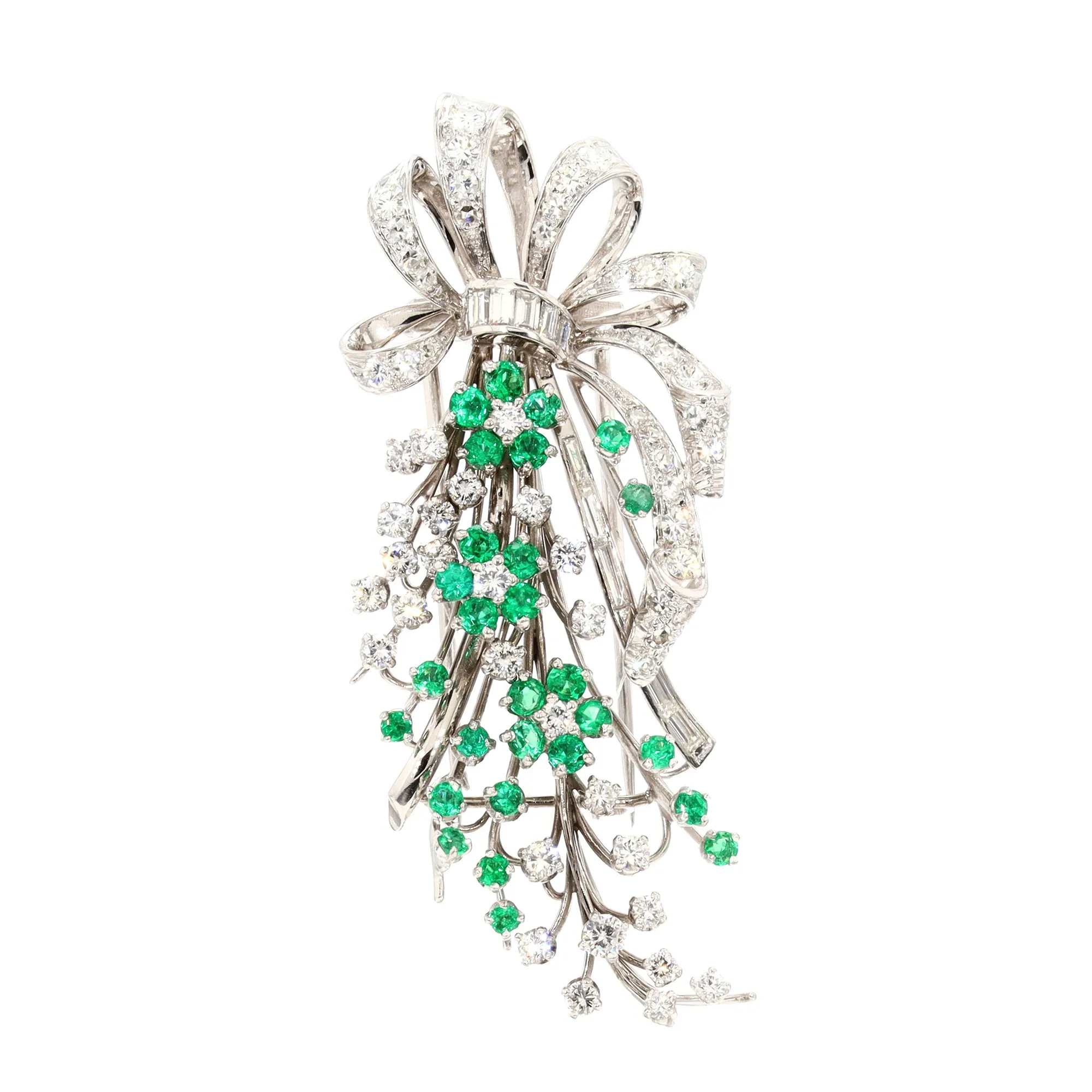 Floral Emerald and Diamond Pin