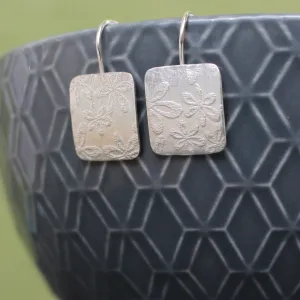 Floral Tag Drop Silver Earrings