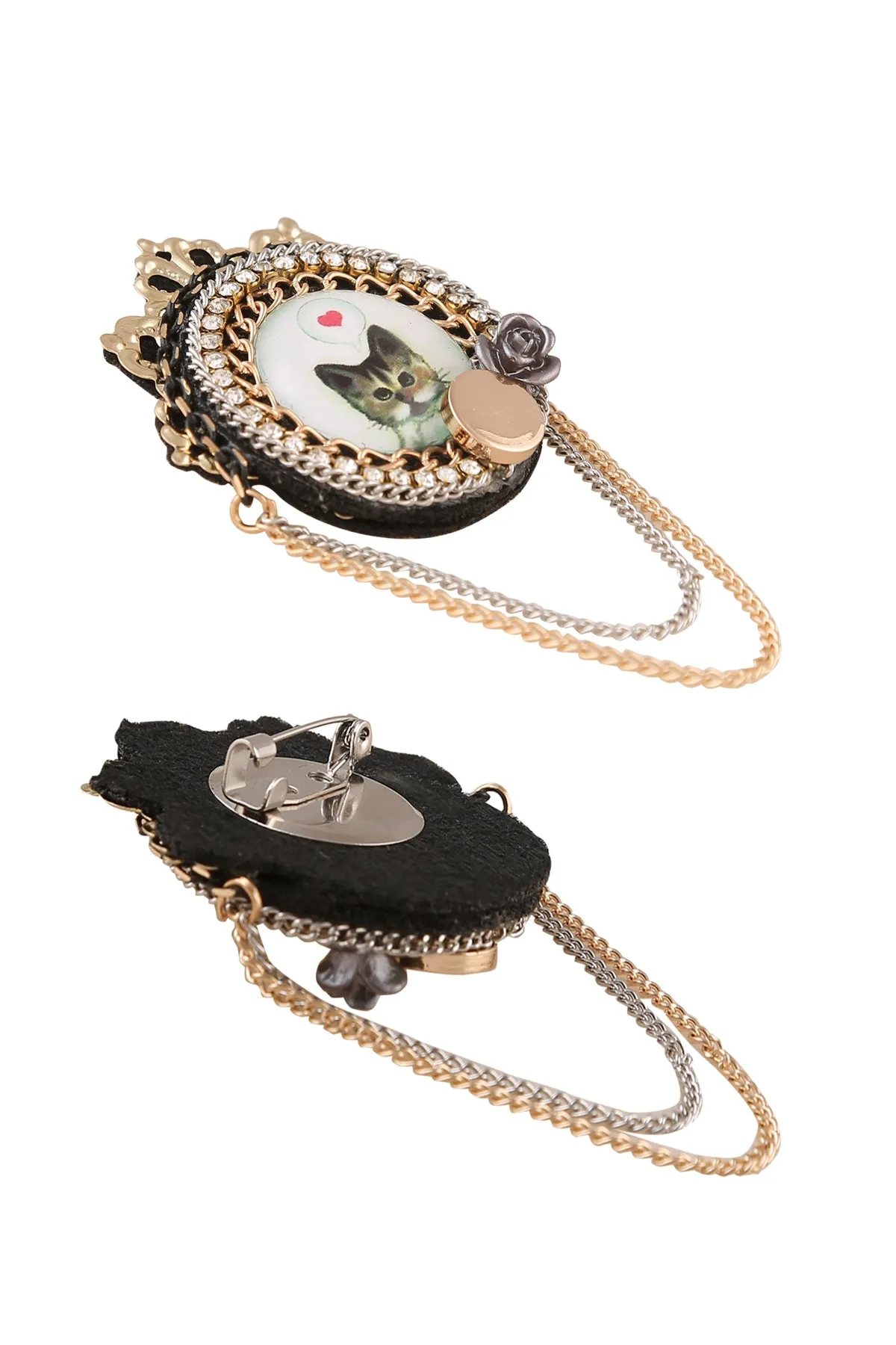 Handmade Diamond and Chain Embellished Brooch Pin